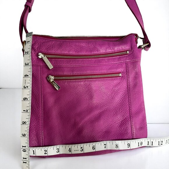 Danier Magenta Leather Crossbody Bag – Medium Zip Pocket Shoulder Purse - Picture 10 of 14